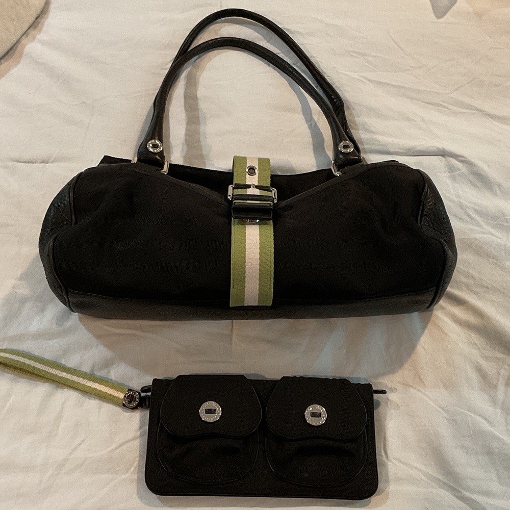 Cole Haan Black and Green Shoulder Bag